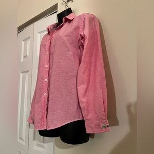 Lacoste Izod size 10 button-up pink striped shirt 100% cotton